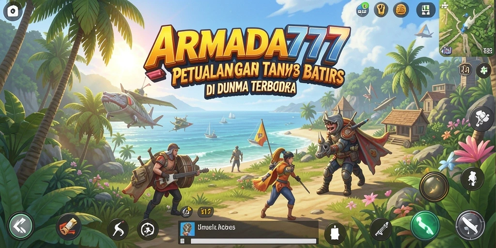 Screenshot gameplay ARMADA777 menampilkan petualangan di dunia terbuka yang dinamis.