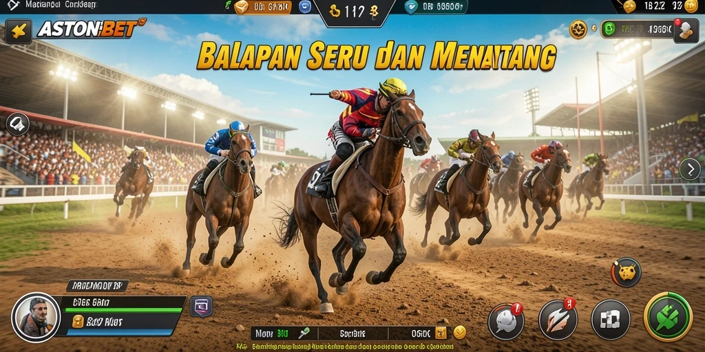 Screenshot gameplay ASTONBET menunjukkan aksi balapan yang mendebarkan.