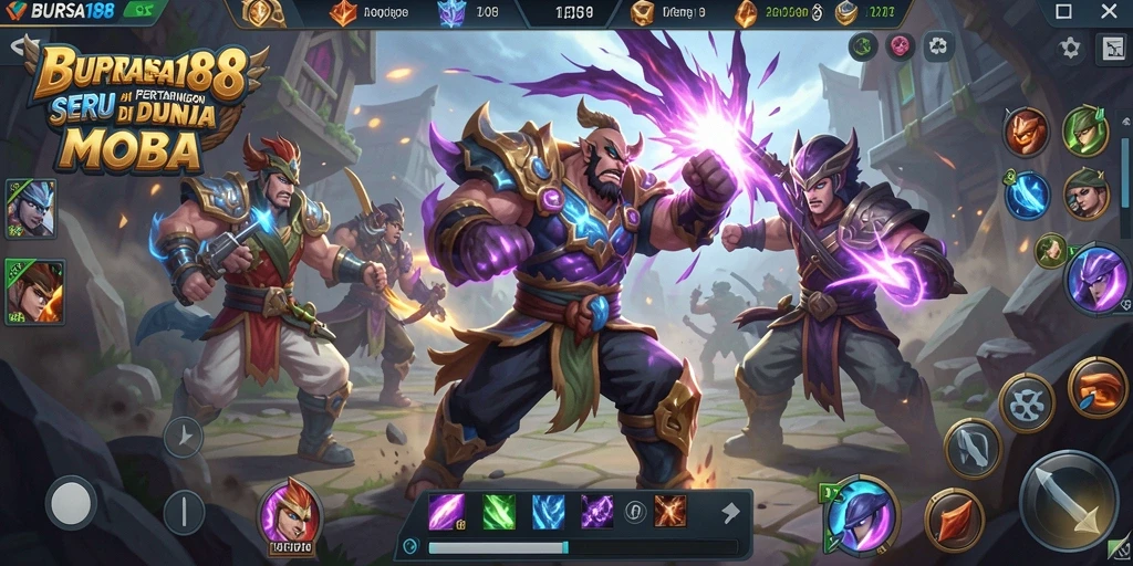 Screenshot gameplay BURSA188 yang menampilkan pertempuran seru antar tim.