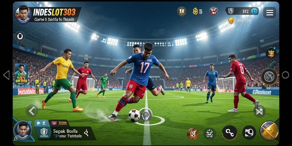Tangkapan layar gameplay INDESLOT303 yang menunjukkan pertandingan sepak bola penuh aksi.