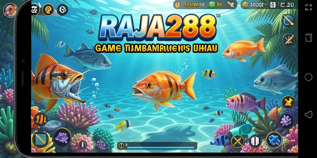 Tampilan gameplay seru dari RAJA288 saat menembak ikan.