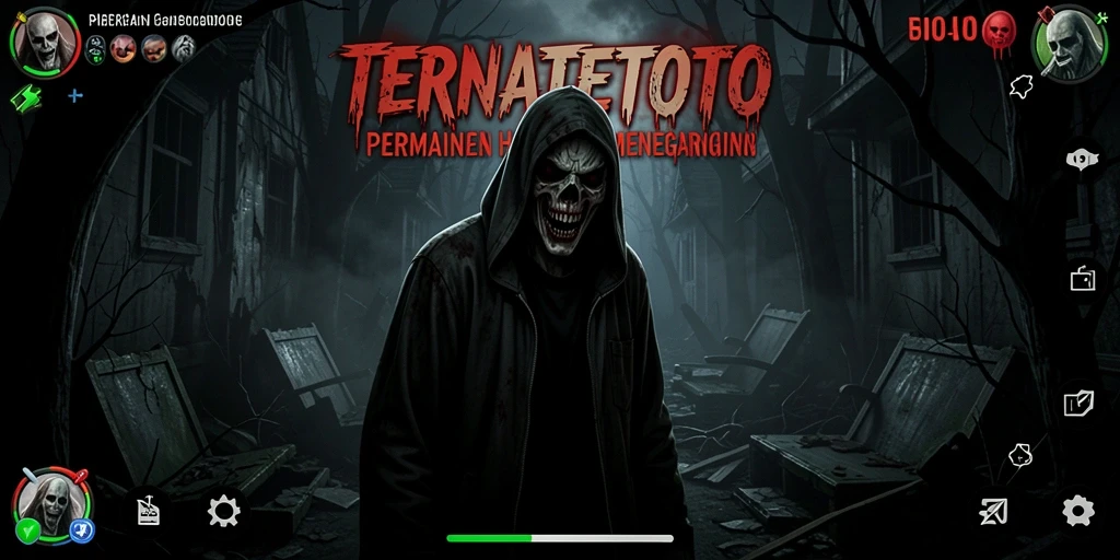Screenshot gameplay TERNATETOTO menampilkan suasana horor yang mencekam.